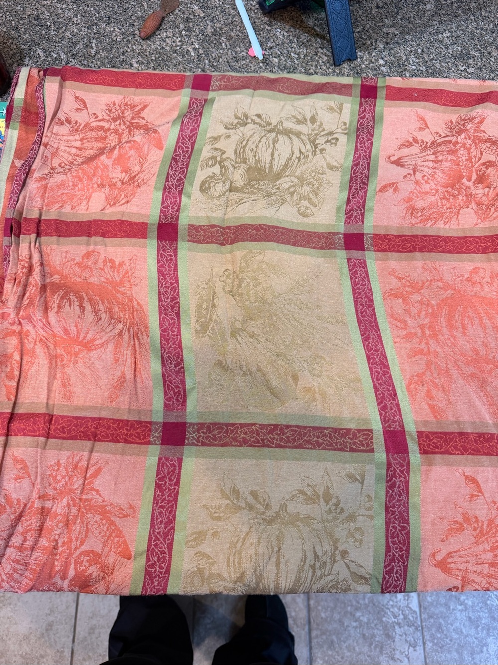 Better Homes And Gardens Coral, Beige and Green Plaid Tablecloth